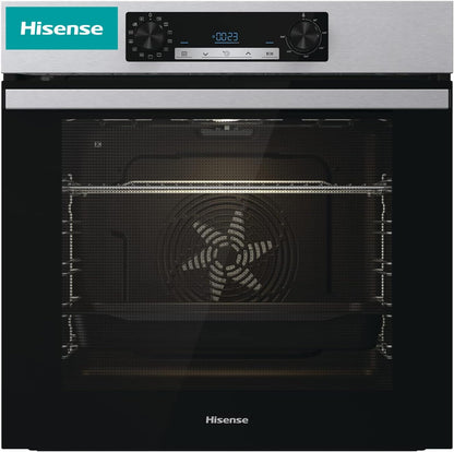 Hisense BI64211PX Four Multifonction - Cavité XXL De 77L, Pyrolyse, 13 Fonctions, Fonction Pizza 300°C, Airfry, Affichage LED, Inox, Classe A+