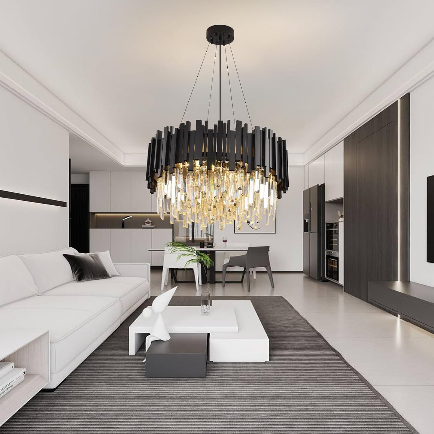 Lustre En Cristal Moderne,2 En 1 Chandelier En Cristal Moderne Pendentif En Or,9Xe14 Lampe À Pendentif En Cristal Rond Pour Salle À Manger, Cuisine, Salon, Chambre, Couloir(55 * 55 Cm,Noir)