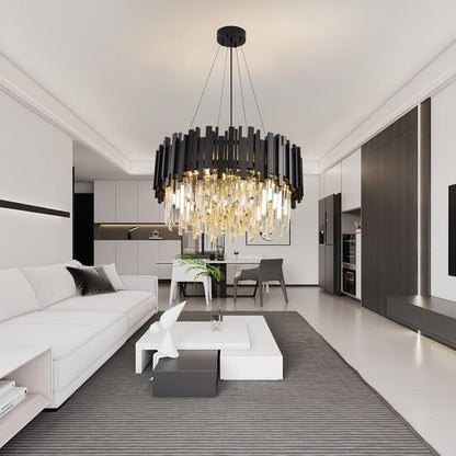 Lustre En Cristal Moderne,2 En 1 Chandelier En Cristal Moderne Pendentif En Or,9Xe14 Lampe À Pendentif En Cristal Rond Pour Salle À Manger, Cuisine, Salon, Chambre, Couloir(55 * 55 Cm,Noir)