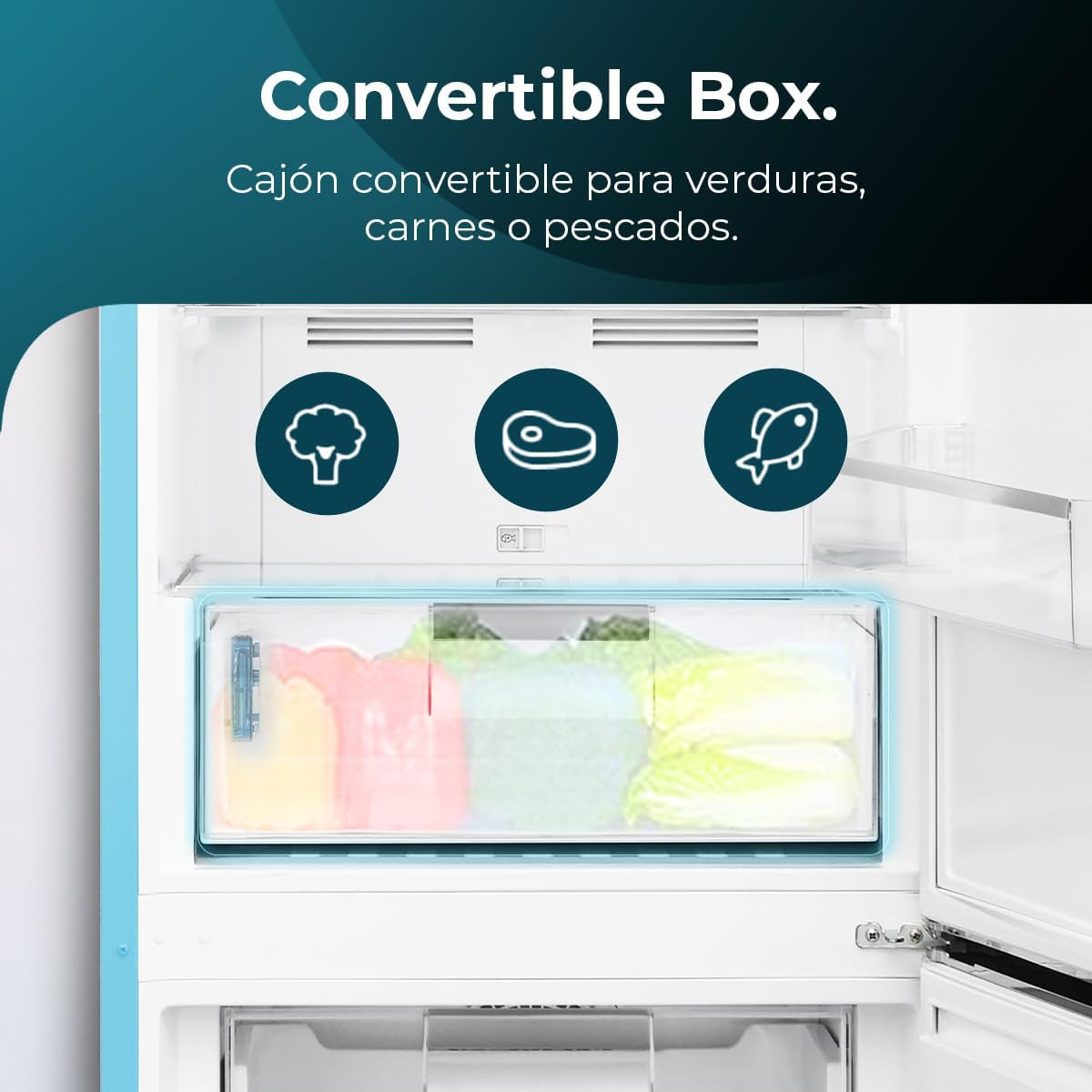 Réfrigérateur Combiné Rétro À Deux Portes 294 L Bolero Coolmarket Combi Origin 294 Bleu. Hauteur 190 Cm Et Largeur 60 Cm, No Frost Total, Refroidissement Multiple, Ultra Fresh