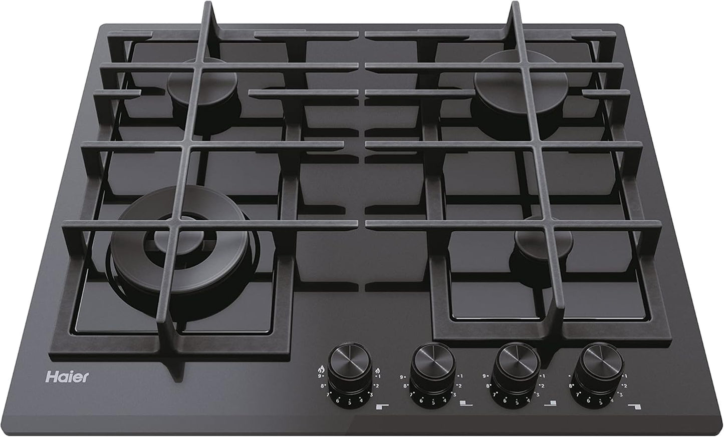 Series 4, HAVG6BF4HB, Four À Gaz En Verre 4 Feux, 60 Cm, Biseauté, Preci Flame, Grilles En Fonte, Commandes Avant Noires, 9650 W, Noir 51X59,5Cm