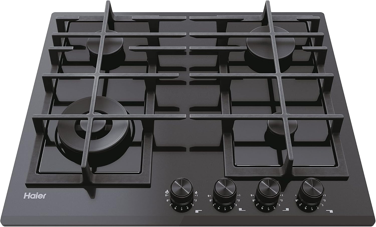 Series 4, HAVG6BF4HB, Four À Gaz En Verre 4 Feux, 60 Cm, Biseauté, Preci Flame, Grilles En Fonte, Commandes Avant Noires, 9650 W, Noir 51X59,5Cm