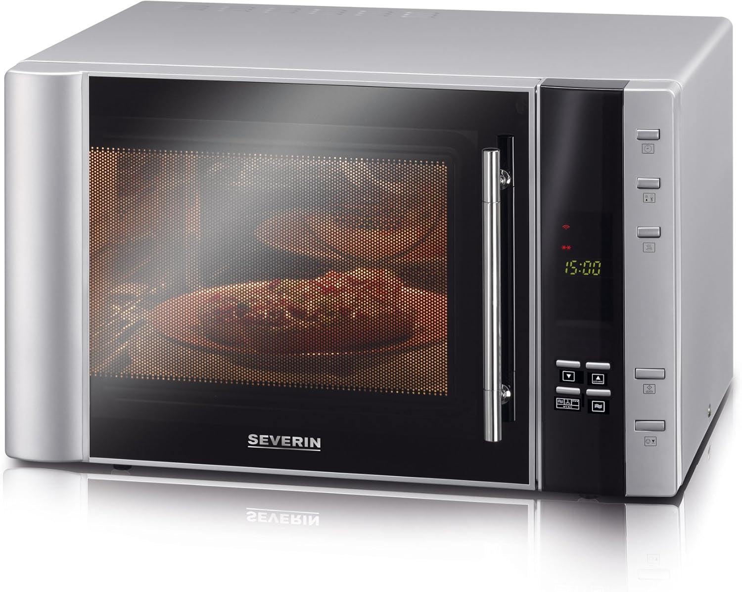 Four À Micro-Ondes 30 L, 2 500 W, Avec Fonction Gril Et Chaleur Tournante, Avec 5 Niveaux De Puissance, 10 Programmes Automatiques, Inox/Noir, MW 7775