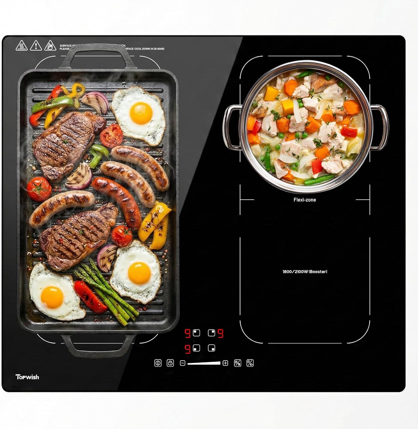 Plaque Induction 4 Feux, Avec Deux Zones Flexibles, 7200W | Plaque De Cuisson Induction 4 Zones, Avec Booster, 9 Niveaux, Sécurité Enfant,Arrêt Automatique, Maintien Au Chaud, BBQ, 60Cm