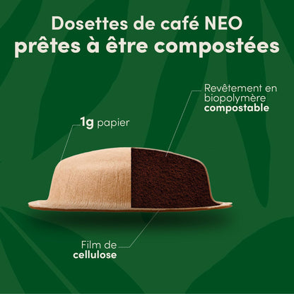 Lungo, 72 Dosettes De Café, 6 X 12 | Dosettes Compostables , Compatibles Uniquement Avec Les Machines NDG NEO , Extraction Haute Pression Equilibrée