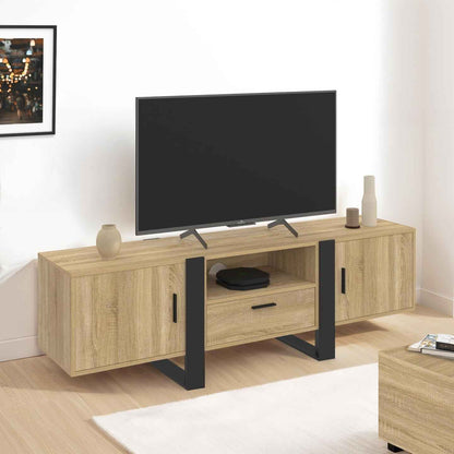 - Meuble TV 160 Cm Phoenix Avec Rangements Bois Et Noir
