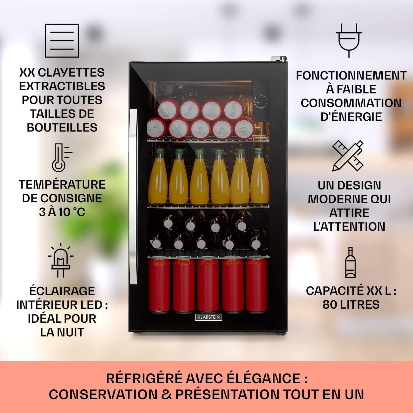 Mini Frigo De Chambre Et Bureau Pour Boisson, Silencieux, Refrigerateur Mini Bar 80L, Pour Camping, Étagères Réglables, Ondulés Pour Le Vin, Cannette, Beer Fridge