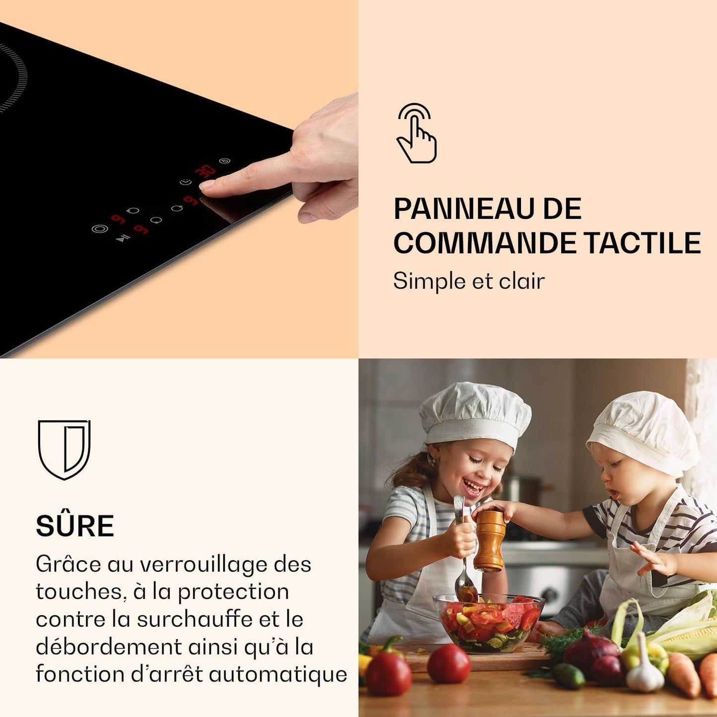 Klarstein Virtuosa 3 Slim Plaque De Cuisson Vitrocéramique - 3 Foyers Jusqu'À 5000 W, 9 Niveaux, Minuterie, Protection Surchauffe, Sécurité Enfant, Commande Tactile