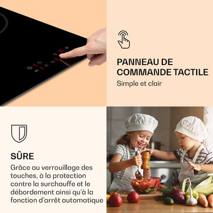 Klarstein Virtuosa 3 Slim Plaque De Cuisson Vitrocéramique - 3 Foyers Jusqu'À 5000 W, 9 Niveaux, Minuterie, Protection Surchauffe, Sécurité Enfant, Commande Tactile