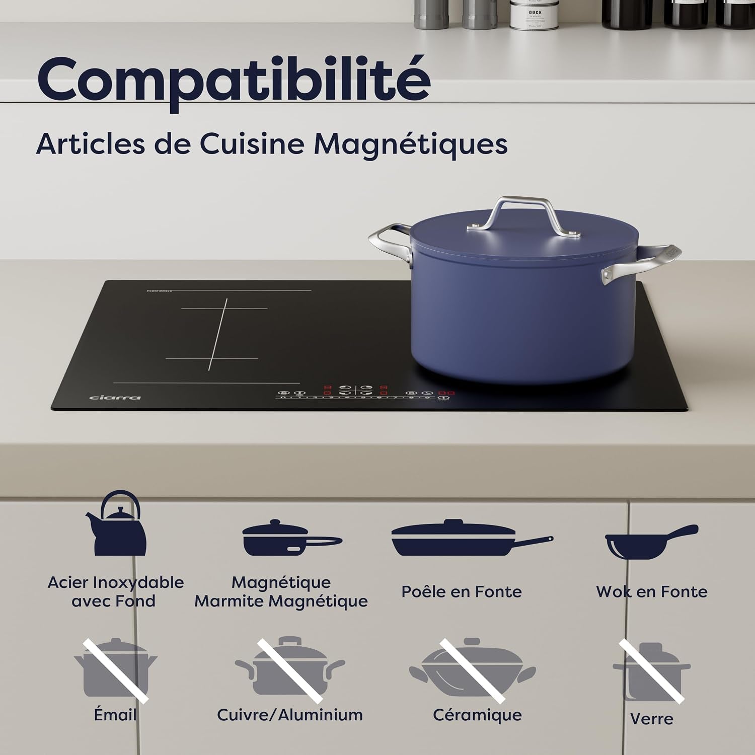 Plaque Induction 4 Feux Encastrable 60 Cm 7200W Avec Zone Flexible | Booster, Gestion De Puissance, Commande Tactile Slider, Minuterie, Sécurité Enfant, Grande Poêle Et Plancha, CBBIH4BF