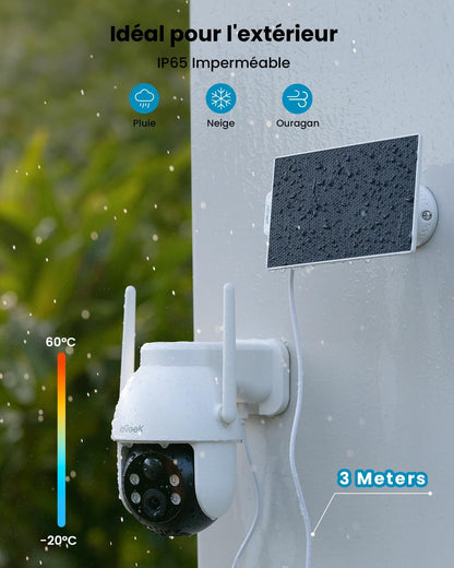 2K (3MP) Camera Surveillance Wifi Exterieure Sans Fil Solaire | Détection Humaine IA, Nocturne Couleur, Recharge Faible Luminosité, Installation Facile, Wifi 6, Sans Abonnement, 2 Pièces