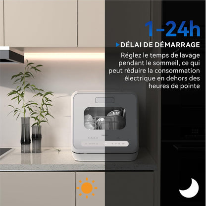 Mini Lave-Vaisselle De Table, Lave-Vaisselle Avec 6+1 Programmes, Départ Différé, Fenêtre De Visualisation, Pour La Maison Et Bureau, 4 Couverts, Avec Raccordement À L'Eau, Blanc