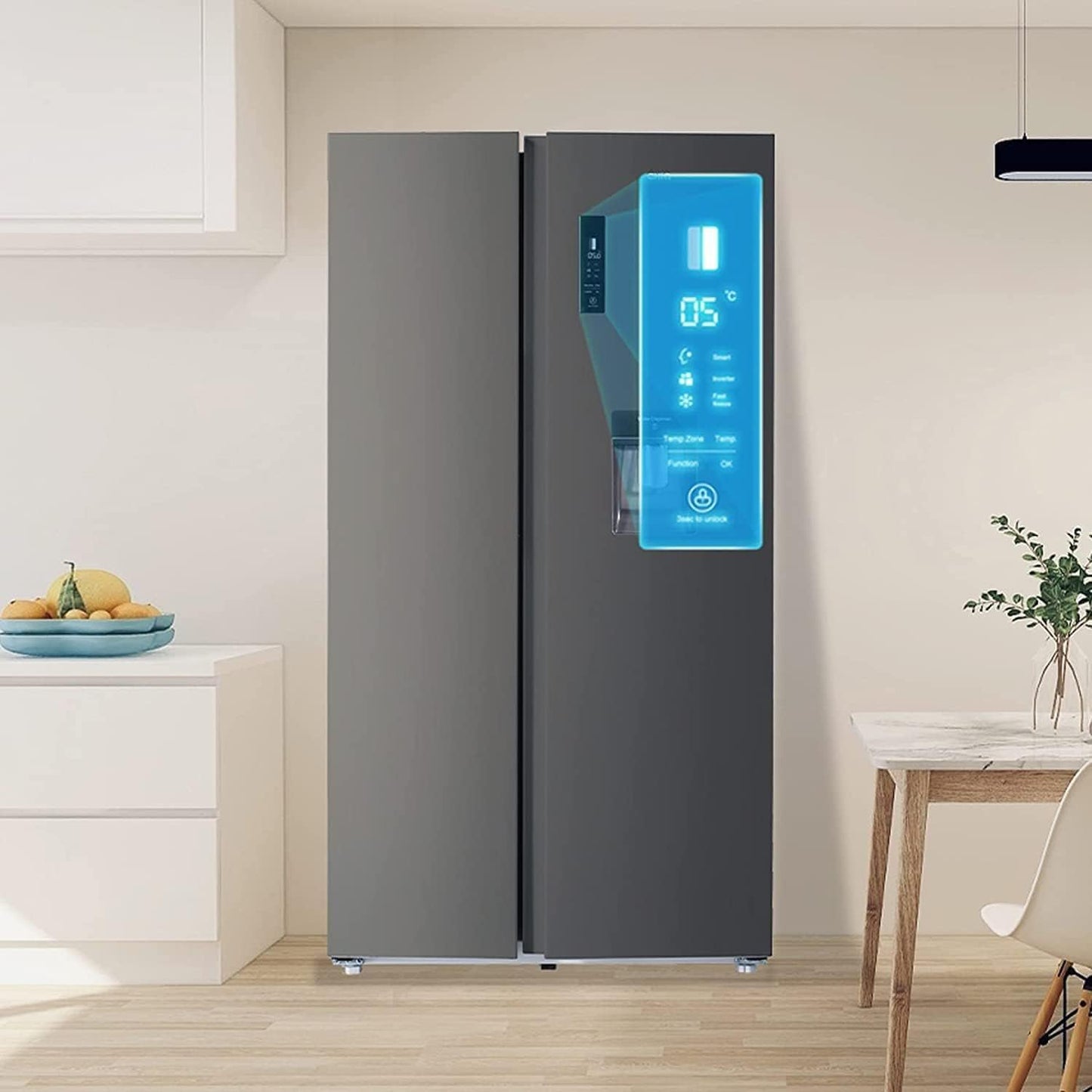 559L Réfrigérateur Américain Inverter Distributeur Eau Noir | FSS559NEI42D, Inverter, No Frost, Écran LED Numérique, Garantie Compresseur 12 Ans