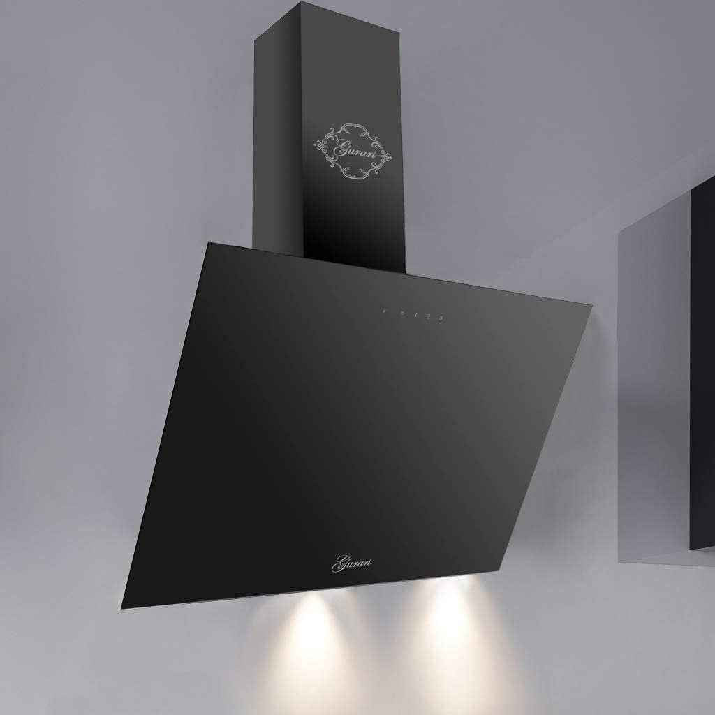 Hotte Aspirante 60 Cm Noir Verre  286 BL 6 Pr, Hotte De Cuisine Classe D'Efficacité Énergétique A, Hotte Inclinée 1000M³/H, Hotte Murale Télécommande
