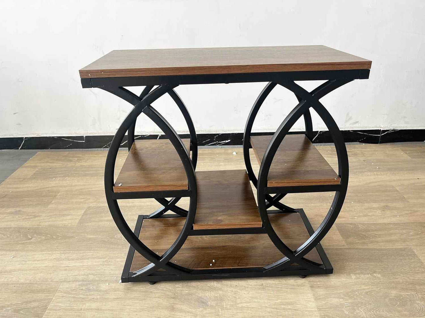 Table D'Appoint Avec 4 Étagères, Table De Chevet Étroite Avec Espace De Rangement, Table Basse Industrielle Pour Salon, Chambre À Coucher, Entrée, Marron Clair