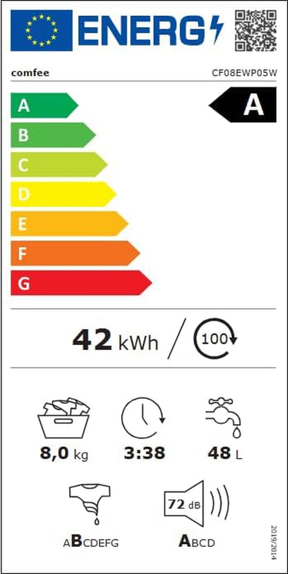 ' Machine À Laver 8KG Classe A-10% 1400RPM Smart Wash CF08EWP05W | Steam Wash, Woolmark, Élimination Des Poils D'Animaux, Rapide 15', Sports, Nettoyage Du Tambour, Parfum+