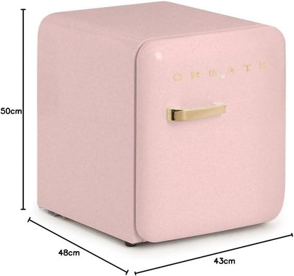 / RETRO FRIDGE 50 Gold/Réfrigérateur Rose Avec Poignée Or/Pratique Et Fonctionnel, Matériaux Résistants