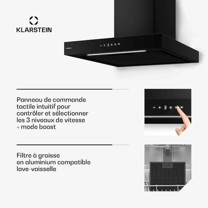 Vapura Hotte Murale – Extraction 609 M³/H, Capteur De Chaleur, Commandes Tactiles, Éclairage LED, Classe Énergétique A++