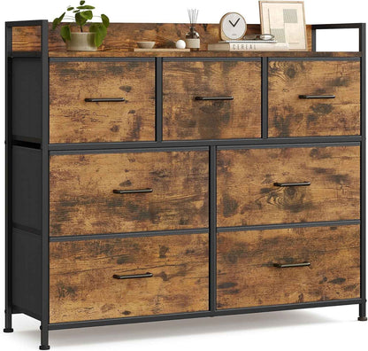 BELLAH Collection - Armoire, Meuble De Rangement, 5 Tiroirs En Tissu Avec Poignées, Cadre En Métal, Style Moderne, Marron Rustique Et Noir D'Encre LTS137BH01 | Design Basique Moderne, Encre Noire Et Marron Rustique, Collection BELLAH LTS137B01