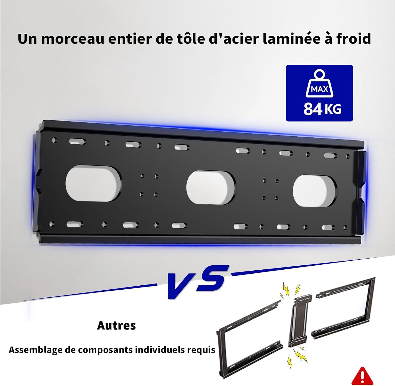 Support Mural TV Grande Taille Inclinable Pour La Plupart 42 À 85", VESA Jusqu’À 700X500Mm Et Charge Maximale 84KG, 55 58 60 65 70 75 80 Pouces Réglable Rack Mural Pour Tv,Fixation Mural TV