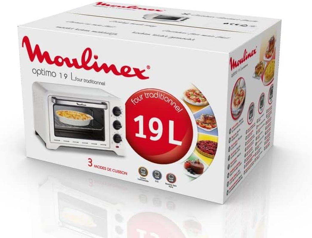 Four Optimo 19 L, Cuisson Pain, Pizza, Tartes, Gâteaux, Pâtisseries, 6 Modes De Cuisson, Chaleur Traditionnelle, Blanc OX441110