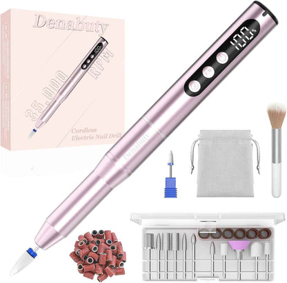 Ponceuse Pour Ongles Sans Fil 35000 Tr/Min Lime a Ongle Electrique | Professionnelle 12 En 1 Ponceuse À Ongles Avec Écran LCD, Portable Kit De Manucure Et Pédicure 5 Vitesse Réglable Rose