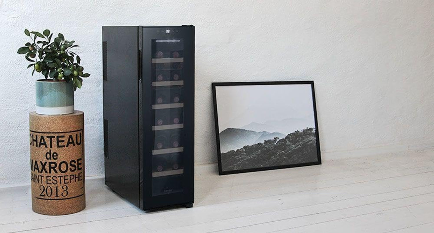 Cave À Vin Thérmoelectrique À Pose Libre, Northern Collection 14 Black, Cave À Vin Noire, 14 Bouteilles, Porte Anti-Uv, Six Clayettes En Bois