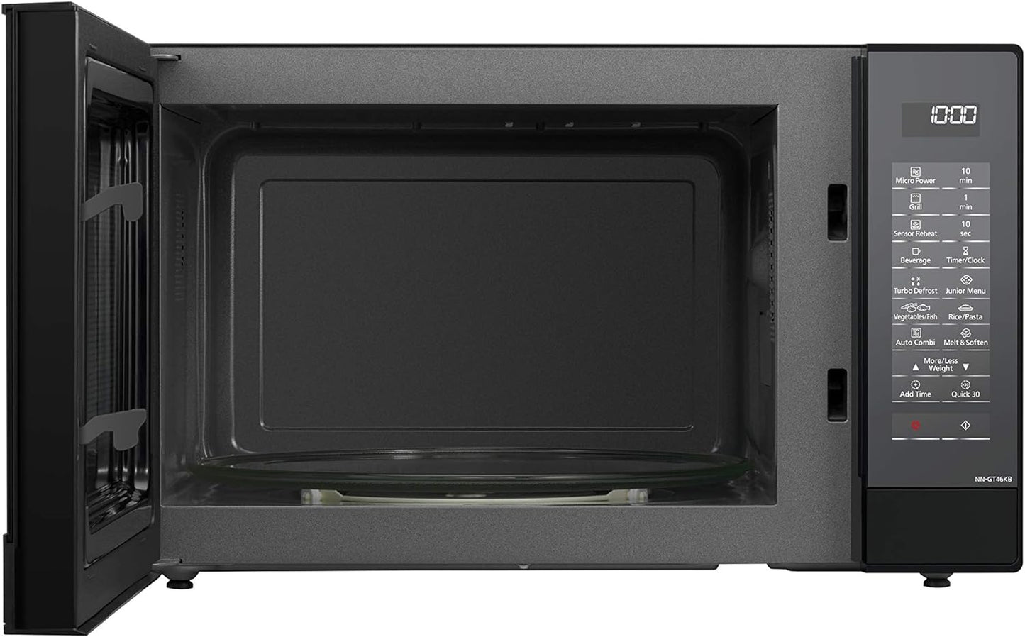 NN-GT46KBSUG Four À Micro-Ondes Et Gril Avec Plateau Tournant, 31 Litres, Aacier Inoxydable, 1000 W, Grill 1100 W, 24 Programmes Auto, Écran LCD, Capteur Genius, Menu Junior, Noir