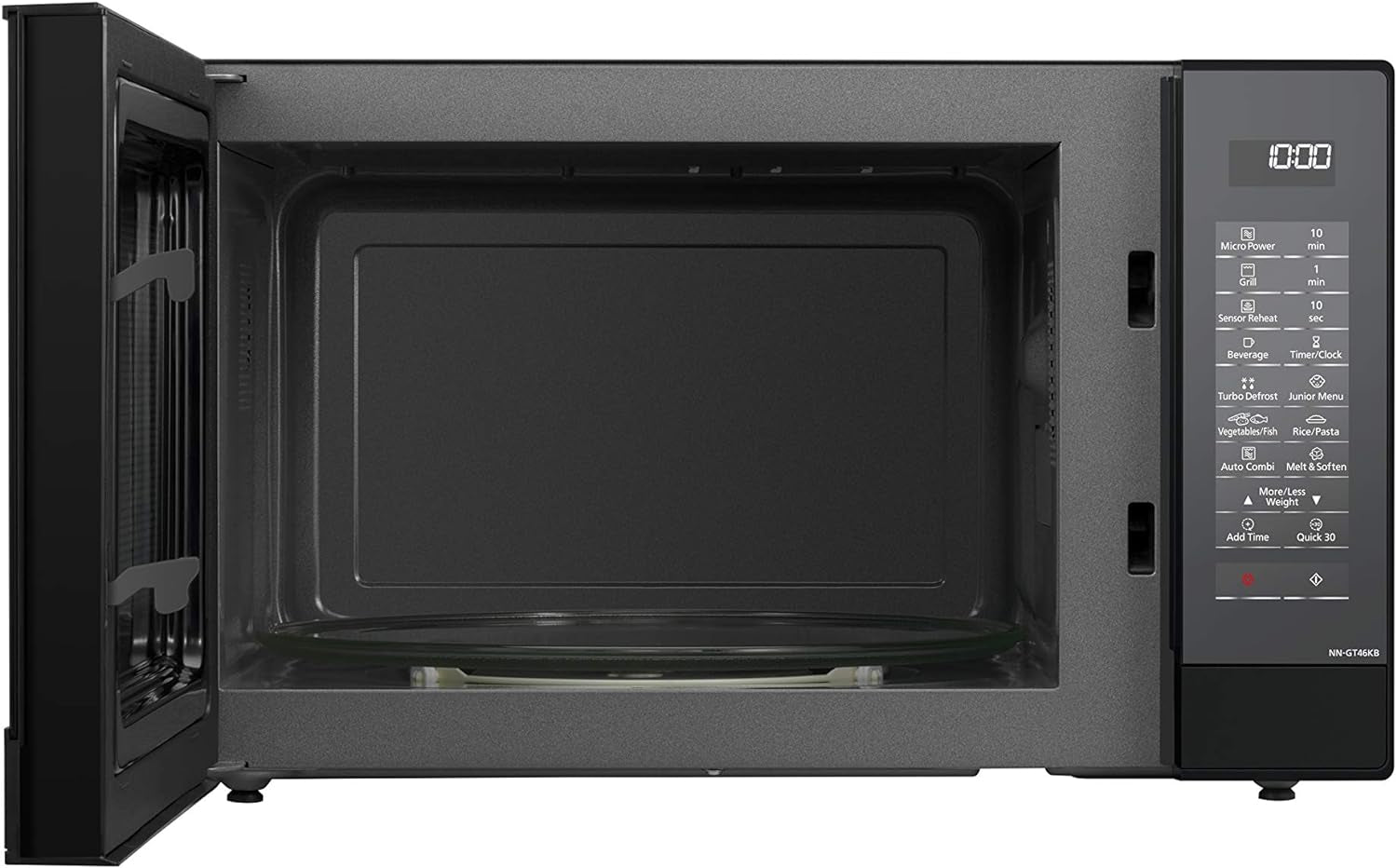 NN-GT46KBSUG Four À Micro-Ondes Et Gril Avec Plateau Tournant, 31 Litres, Aacier Inoxydable, 1000 W, Grill 1100 W, 24 Programmes Auto, Écran LCD, Capteur Genius, Menu Junior, Noir