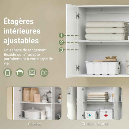 Meuble Haut Cuisine Avec 3 Portes & Étagères Réglables MDF Blanc | Placard Cuisine Mural Armoire Murale Cuisine Pour Épices, Meuble Suspendu Cuisine, Charge 36Kg, 90X30X60Cm, FRG231-L-W