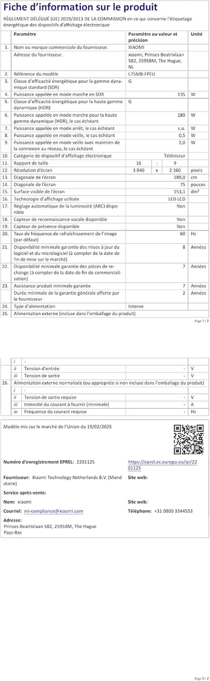 XIAOMI TV F Pro 75, 190 Cm (75 Pouces), 4K UHD QLED, Smart TV, Fire OS8, Contrôle Vocal Alexa, HDR10+, 60Hz Avec 120Hz Game Boost Mode, MEMC, 2Go+32Go, Compatible Avec Apple Airplay