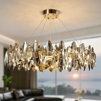 Lustre Moderne À LED Cristal De Luxe,Plafonnier En Cristal Ovoïde Étincelant Or,8Xe14 Suspensions De Salon,8-Flammes