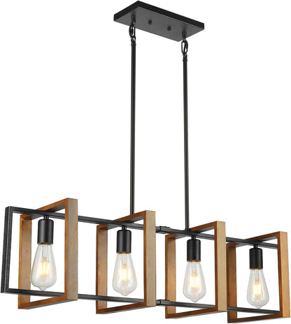 4 Lampes Éclairage De Style Îlot De Cuisine À Lumière Noire, Lampe De Table De Piscine En Bois Et En Métal Plafonnier Plafonnier, Lampe De Chambre À Coucher Réglable En Hauteur Plafond, Lustres