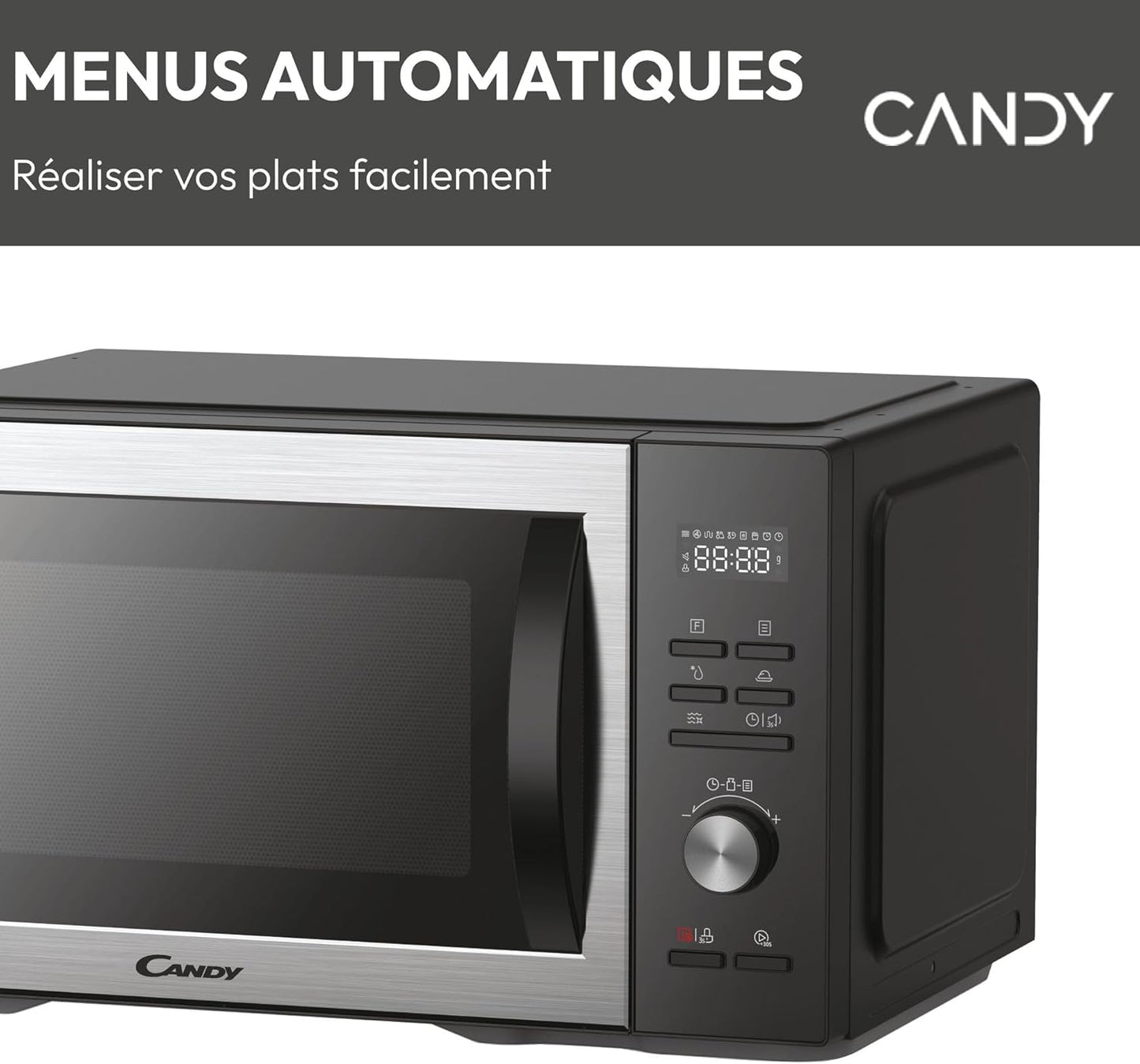CMCA29EDLB Four Micro-Ondes Gril 1000W, Combiné À Chaleur Tournante, Grande Capacité 29L, Menus Pré-Programmés, Nettoyage Auto, Programmateur Digital, Fonction Décongélation, Noir Silver
