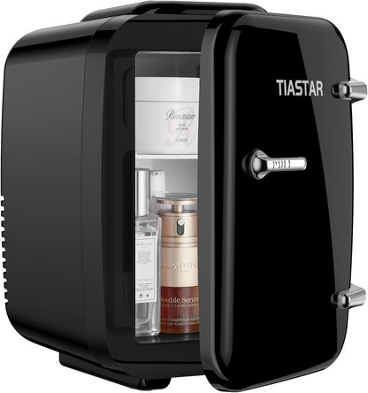 Tiastar Mini Frigo Portable, 4 Litres /6 Boîtes Boissons & Soin De La Peau Mini Petit Frigo Pour Chambre, Voiture, Bureau, Deux Vitesses - Refroidisseur Et Réchauffeur (Noir)