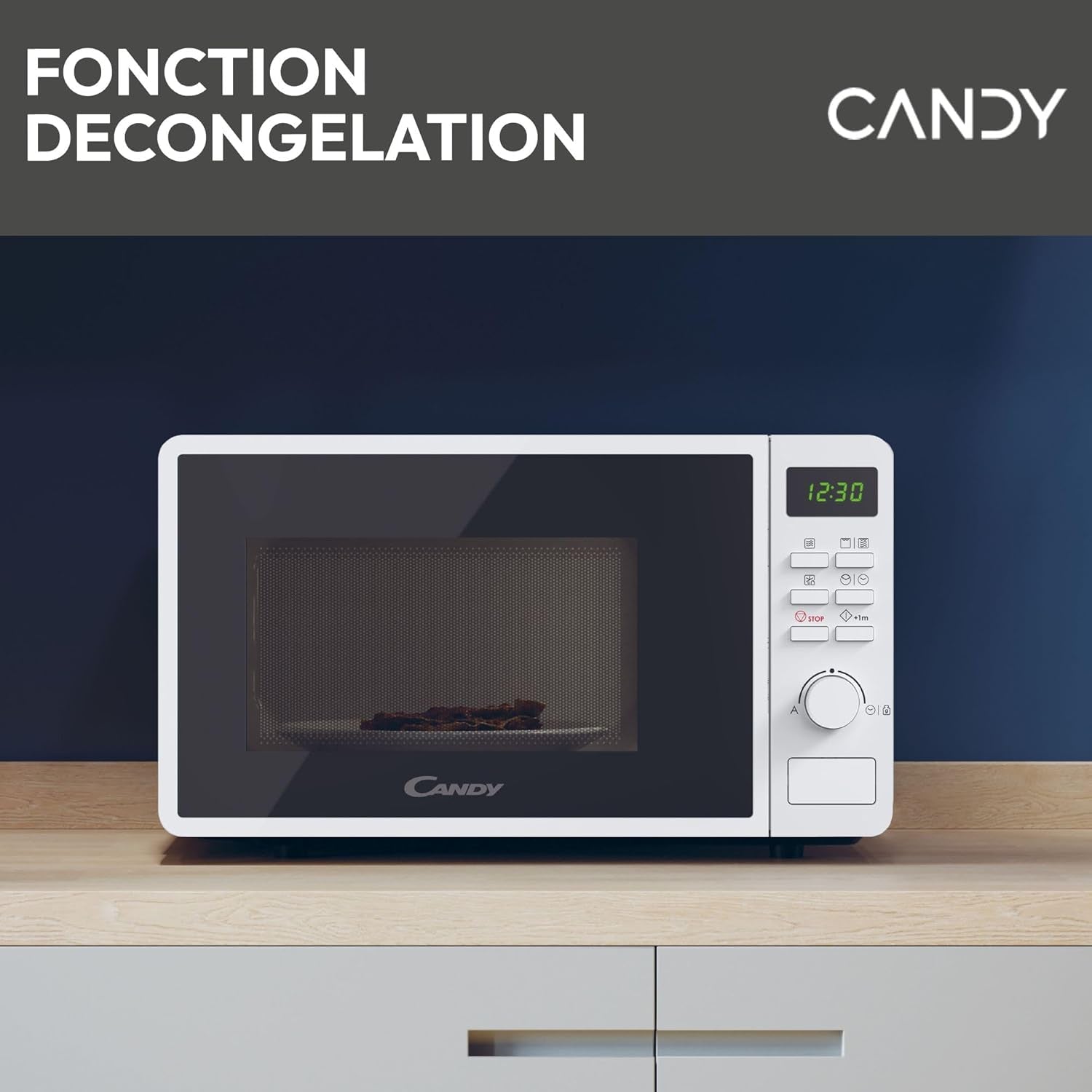 Idea CMGA20SDLWLI Four Micro-Ondes Gril 700W 20L Digital, Fonctions Gril Et Décongélation, 8 Menus Auto, Cuisson Express, Plateau Tournant, 5 Niveaux De Puissance, Grille Métal, Blanc