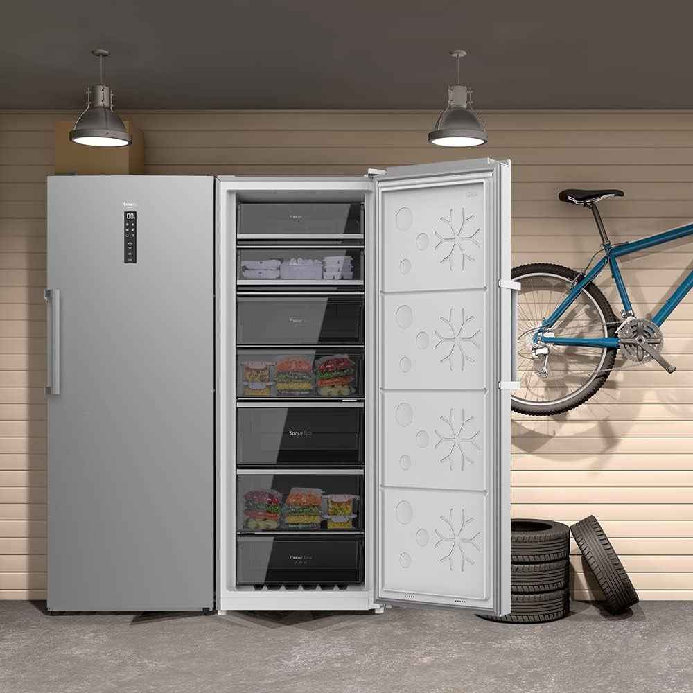 Congélateur Vertical 380L Bolero Coolmarket UF 380 Inox, Moteur Inverter Plus, Économie D’Énergie, Total No Frost, Écran De Contrôle, Convertible En Réfrigérateur, Acier Inox