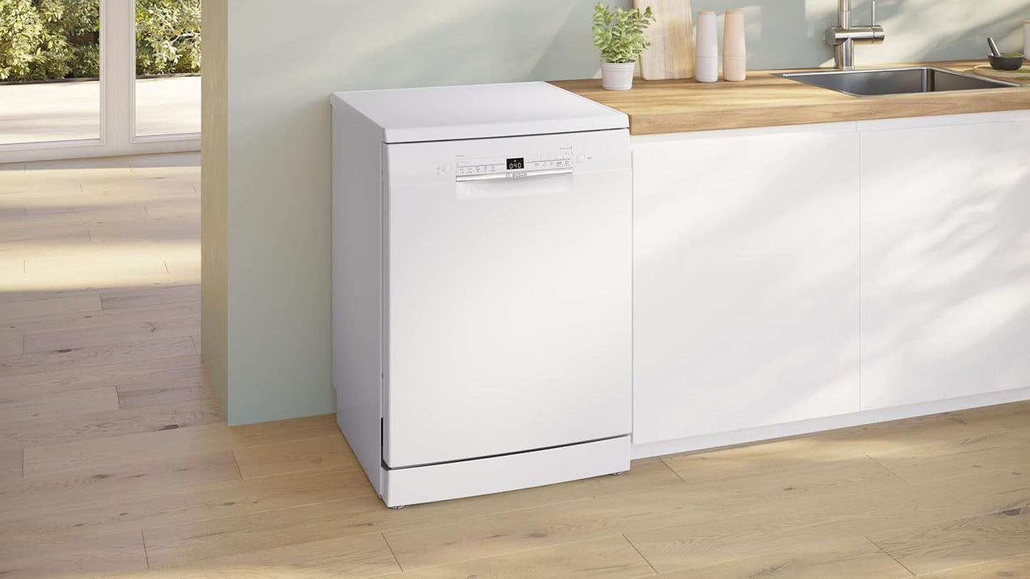 SMS2ITW33E Série 2 Lave-Vaisselle Intelligent, Autoportant, 60 Cm De Large, Panier À Couverts, Séchage Supplémentaire Par Simple Pression D'Un Bouton, Protection Aquastop Contre Les Dommages Des