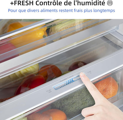 Réfrigérateur Congélateur Combiné, 356 L(260 +96 L) Total, Sans Givre, Bac À Légumes, Tiroirs Profonds, Mode Vacances, Alarme De Porte, Garantie 12 Ans Pour Compresseur, Inox FBM351LEI42