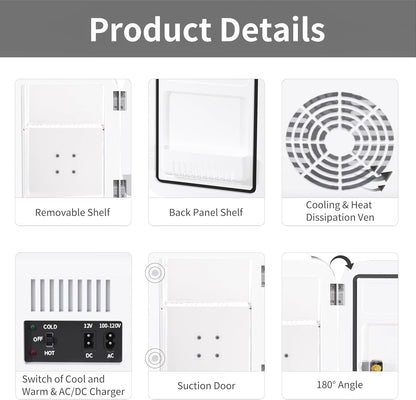 Mini Frigo De Chambre, 4 Litres/ 6 Canettes, Petit Frigo Thermoélectrique CA/CC Pour Boissons, Nourriture, Beauté, Bureau, Dortoir, Voiture, Blanc
