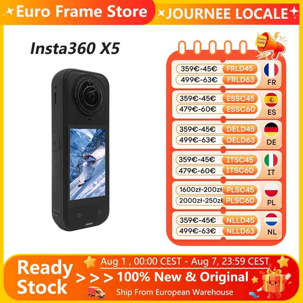 Insta360 X5 action camera, new 8K 30fps version, interchangeable lenses, triple IA chip, upper performance in low light, full minutes, Insta 360 X5