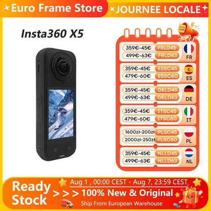 Insta360 X5 action camera, new 8K 30fps version, interchangeable lenses, triple IA chip, upper performance in low light, full minutes, Insta 360 X5
