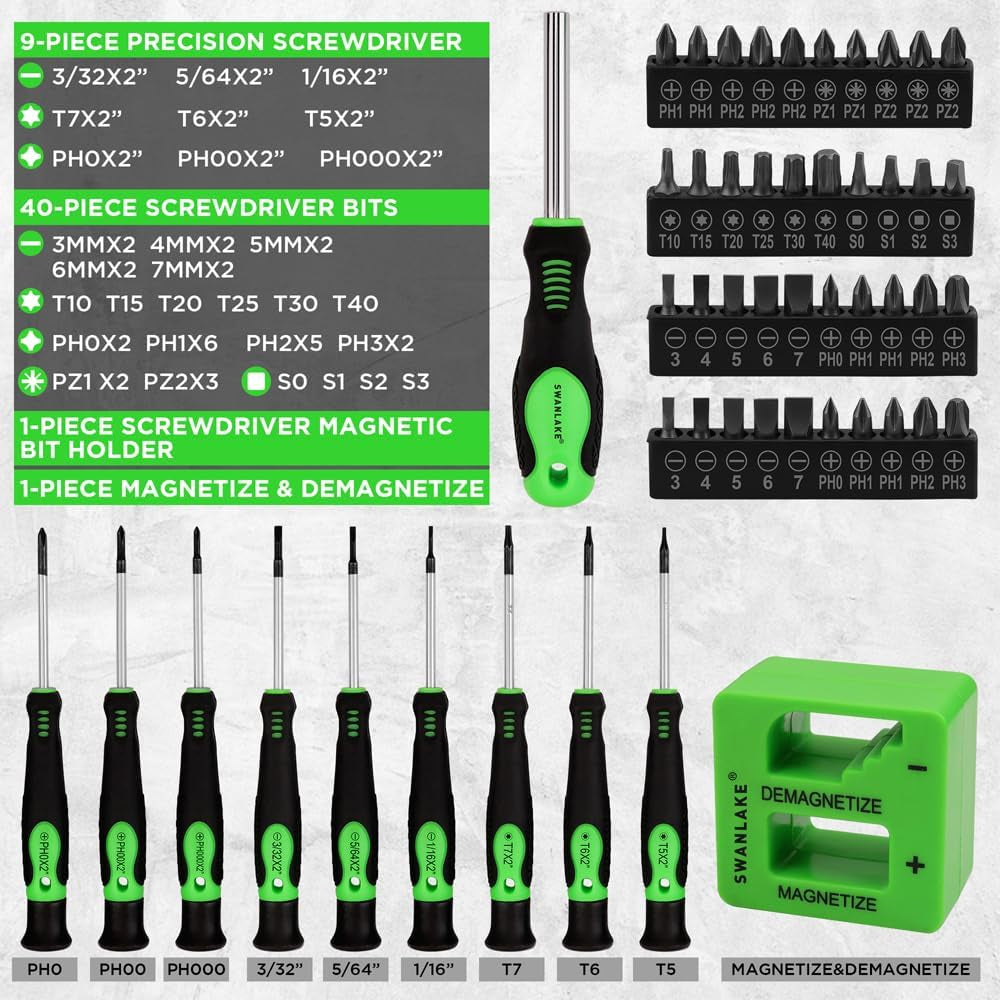 SWANLAKE Lot De 86 Outillage Tournevis Magnétiques, Comprend Mini Tournevis Précision Fendu/Phillips/Torx, Embouts Remplaçables Et Tournevis À Écrous Avec Boîte Robuste