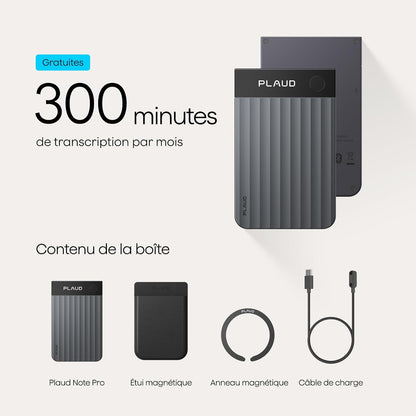 Note Pro Enregistreur Vocal IA Dictaphone Avec Transcription Noir | RéSumé IA Saisie Multimodale Jusqu’À 50H D’Enregistrement Teams ConçU Pour ConféRences RéUnions Appels ÉTui Inclus