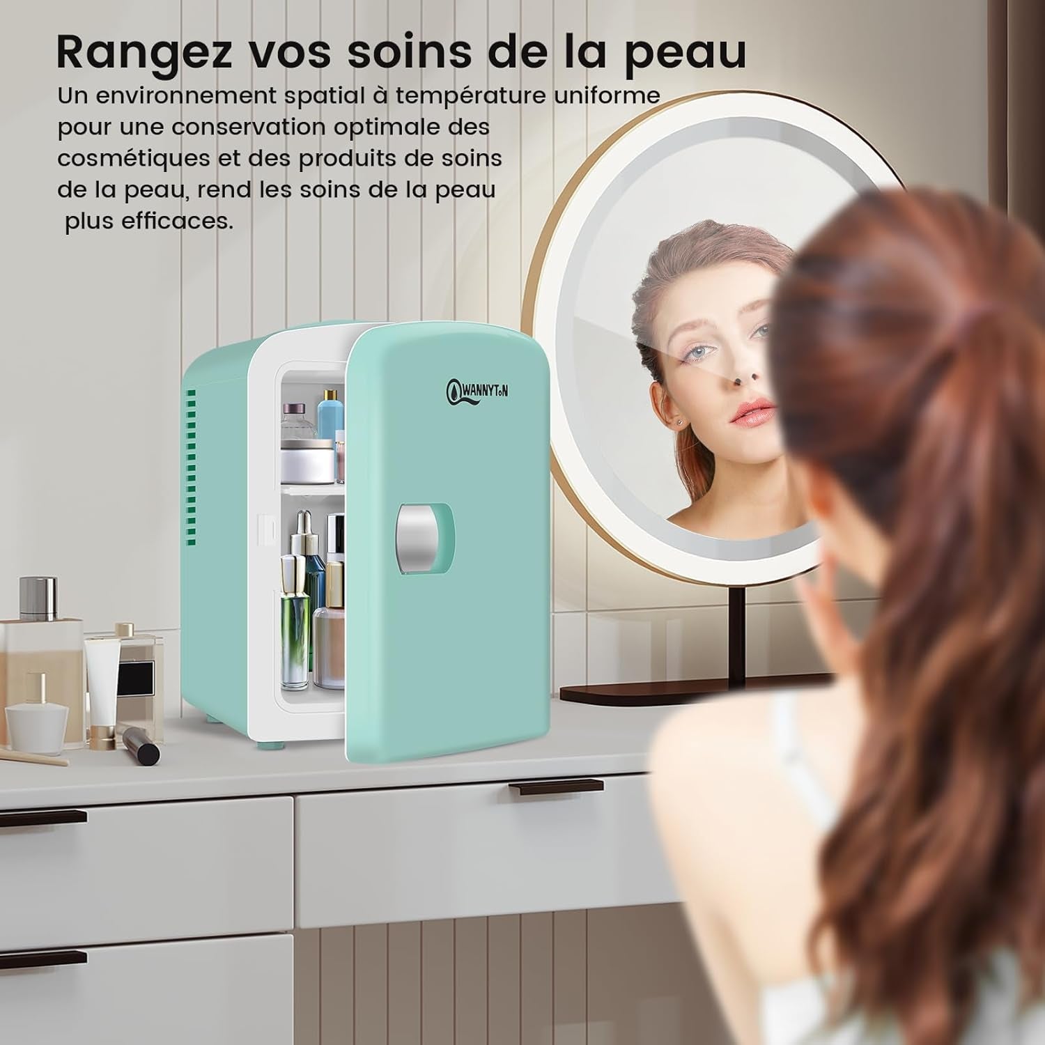Mini Frigo Portable 4L, Mini Réfrigérateur Cosmétique, Mini Glacière Électrique, Fonction Froid/Chaud, Avec Câble AC 220V/ DC 12V Pour Voiture, Bureau, Chambre (Vert)