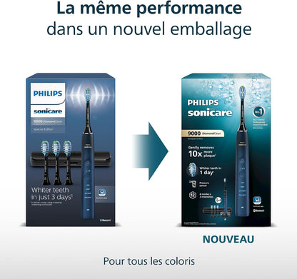 Sonicare Diamondclean 9000 - Brosse À Dents Électrique Avec Application, Édition Spéciale, Capteur De Pression, Socle De Charge, Bleu Marine, Modèle HX9911/89