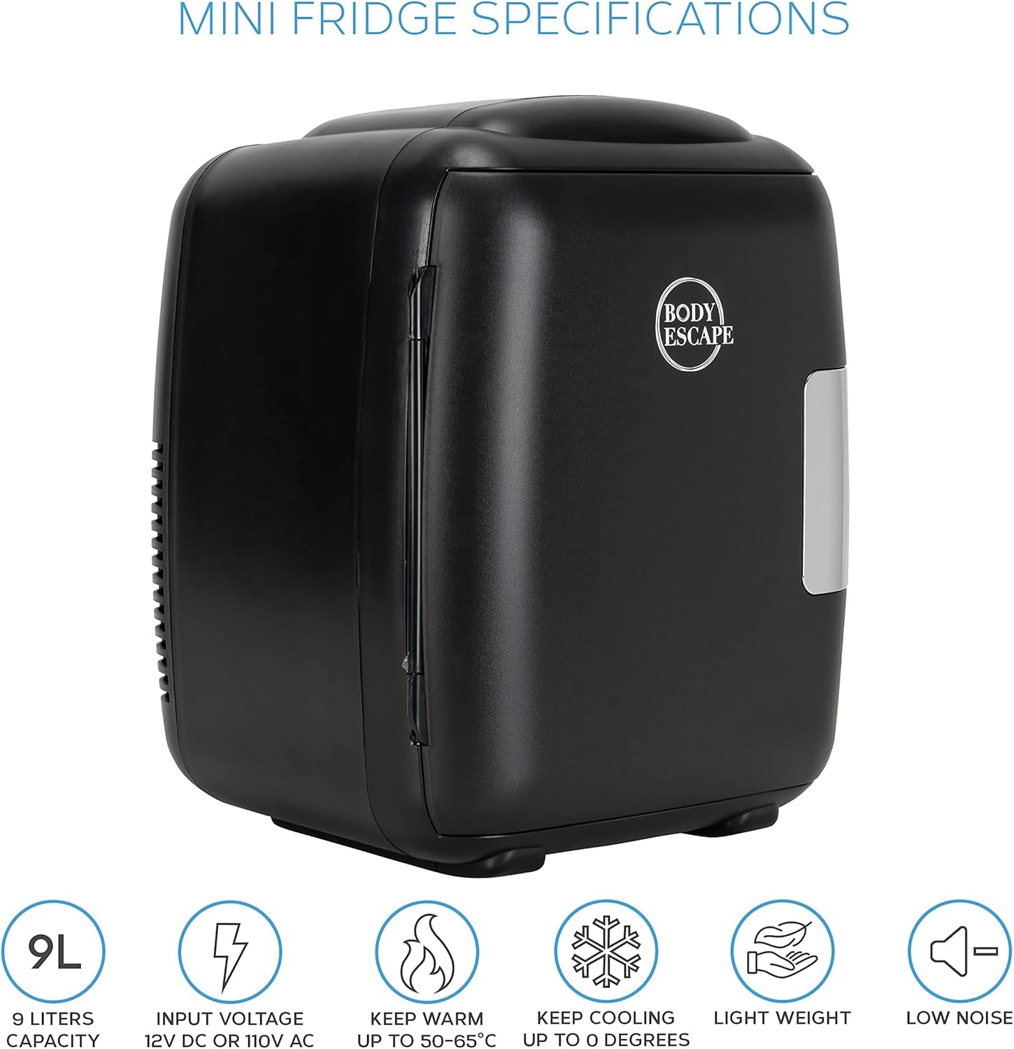 Body Escape Mini Réfrigérateur Beauté Pour Soins De La Peau - Mini Réfrigérateurs Beauté - Petit Réfrigérateur Rétro, Portable, Compact Et Silencieux Pour Le Maquillage - 9L- Mono Noir