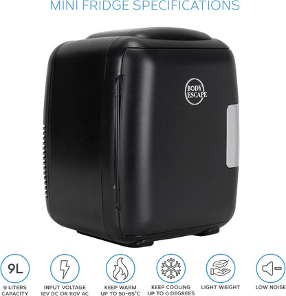Body Escape Mini Réfrigérateur Beauté Pour Soins De La Peau - Mini Réfrigérateurs Beauté - Petit Réfrigérateur Rétro, Portable, Compact Et Silencieux Pour Le Maquillage - 9L- Mono Noir