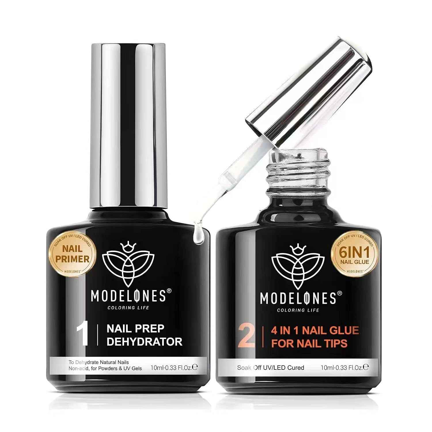 Colle Faux Ongles 6 in 1 Und Primer Gel, 2 X 10 ML Gummy Base Pose Americaine, Colle Capsule Americaine Ongle, Longue Duré Extend UV/LED Nail Glue DIY Nail Art