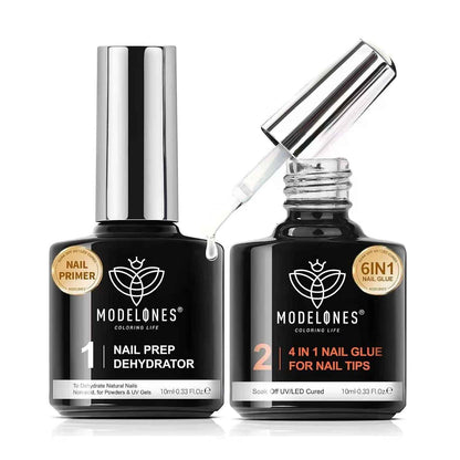 Colle Faux Ongles 6 in 1 Und Primer Gel, 2 X 10 ML Gummy Base Pose Americaine, Colle Capsule Americaine Ongle, Longue Duré Extend UV/LED Nail Glue DIY Nail Art